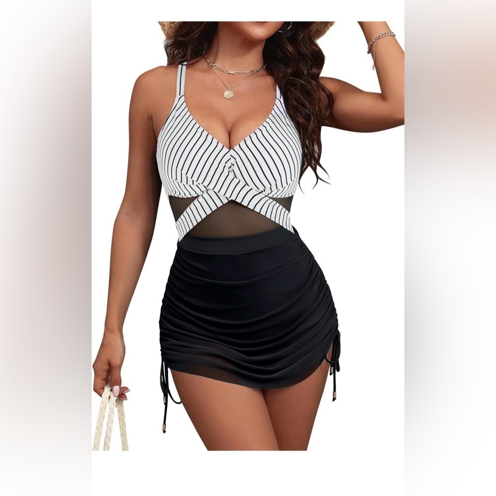 🆕 Mesh One Piece Swimsuit Modest Tummy Control Bathing Suit